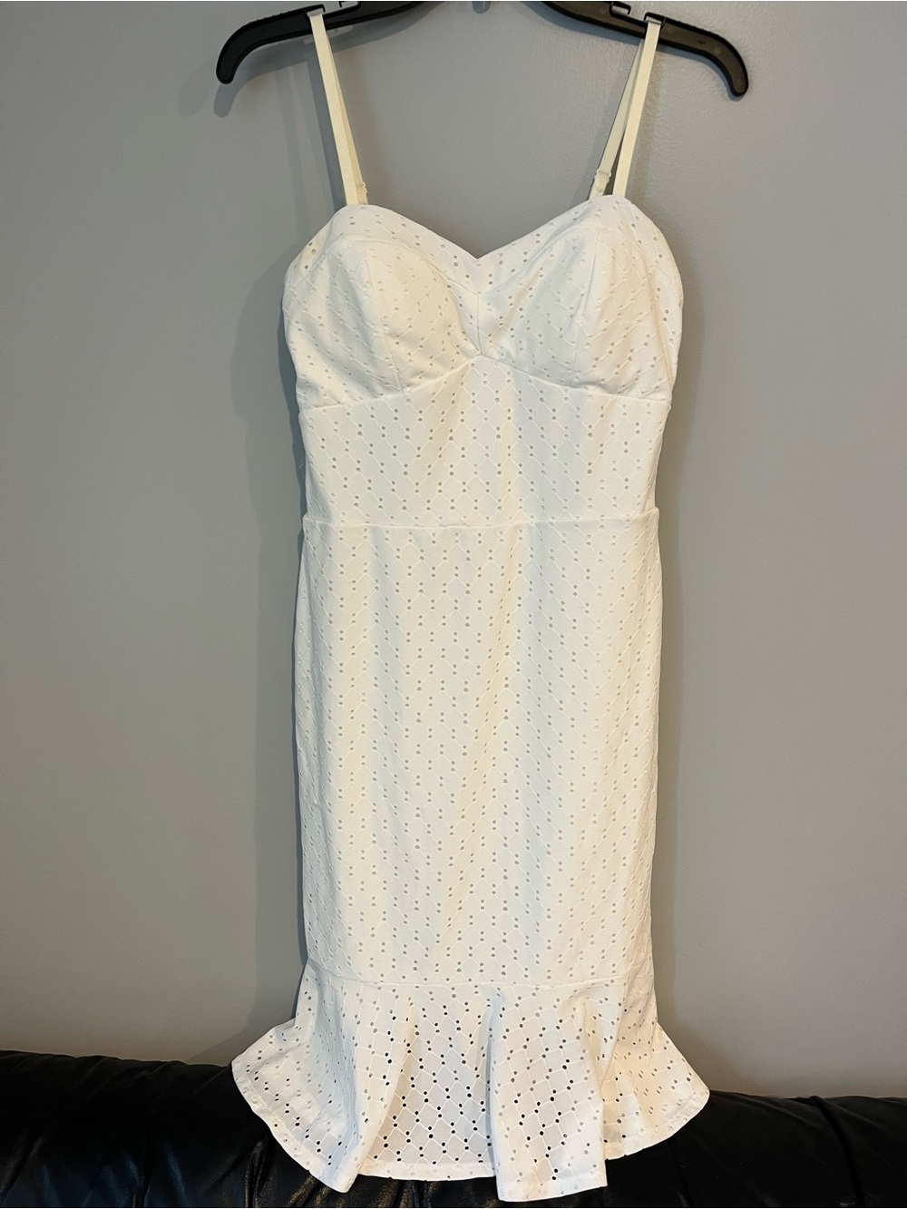 As U Wish White Eyelet Midi Dress with Flounce Hem - Picture 1 of 4